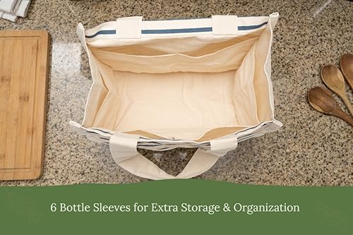 Best Canvas Grocery Shopping Bags - Cloth Grocery Tote Bags - Reusable Cotton Grocery Tote Bags with Bottle Sleeves - Image 2