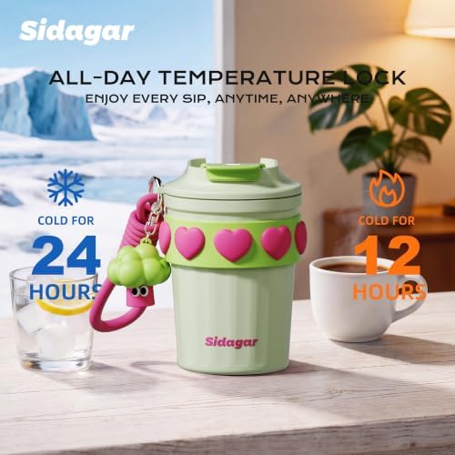 12 oz Insulated Coffee Tumbler with Lid, Cute Travel Mug, Neo Green - Image 4