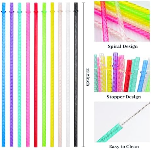 50PCS Reusable Straws with Cleaner Brush, 12.2" Long Colorful Clear Hard Plastic Swirl Drinking Straws for Stanley, YETI, Starbucks, Owala 30 oz 40 oz Tumblers, Jars, Cups - Image 3
