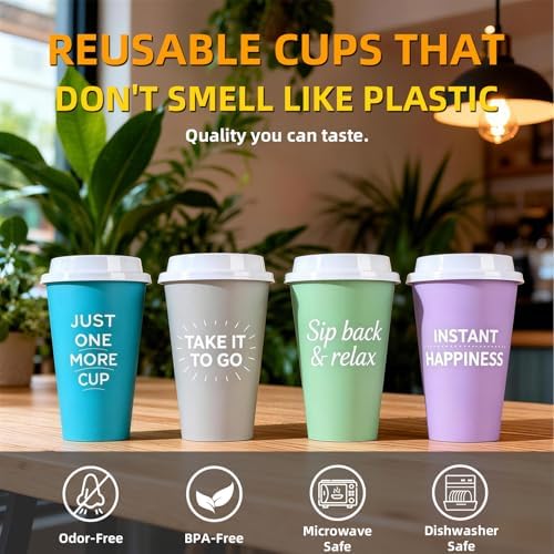 Plastic Reusable Coffee Cups with Lids, 15 Pack - Image 4
