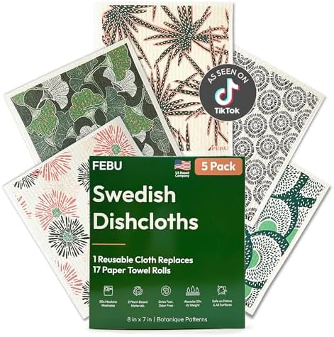 FEBU Swedish Dishcloths for Kitchen, 5 Pack, Botanique by FEBU