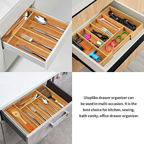 Utoplike Bamboo Cutlery Silverware Tray, Small Utensils Drawer Organizer - Image 6