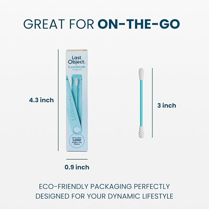 LastSwab® Reusable Cotton Swabs for Ear Cleaning - The Sustainable and Sanitary Alternative to Single-Use Q Tips - Zero Waste and Easy to Clean - Comes with a Convenient Travel Case Holder - Turquoise