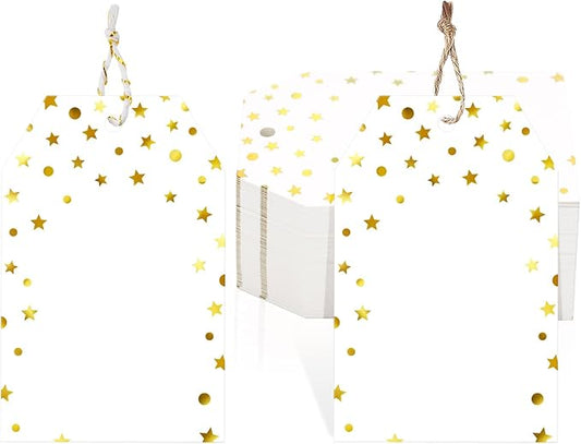 jijAcraft Gift Tags with String, 100Pcs Gold Foil Star Blank Gift Wrapping Labels, 3.3x2.1 Inch White Paper Name Tags for Wedding, Birthday, Baby Shower