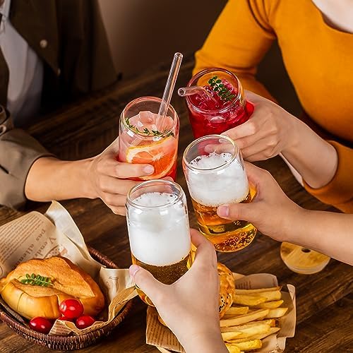 16 Oz Drinking Glasses - 8 Pcs Glass Cups with Bamboo Lids and Straws - Image 4