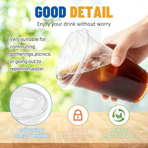 Qinsihwn 24 oz Clear Plastic Cups with Lid,25 Pack Disposable Iced Coffee Cups with Strawless Sip Lids,To Go Cups for Juices,Smoothies,Cold Drinks for Party,Event - Image 4