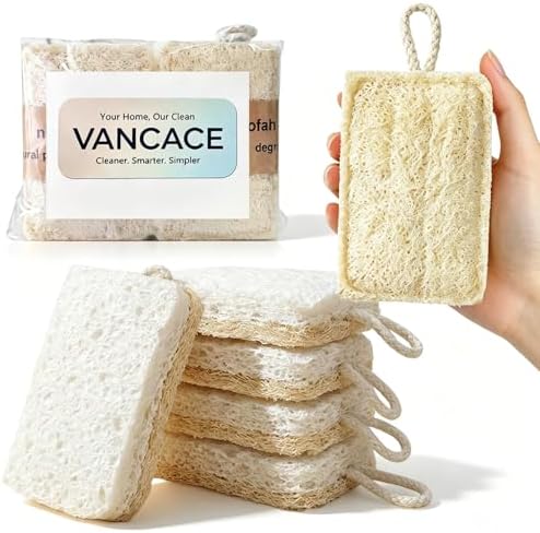 Natural Loofah & Cellulose Dual Sided Sponge 5 Pack | Compostable, Plastic-Free, Biodegradable Kitchen Scrubber | Non-Scratch for Dishes, Pots, Pans & Cast Iron by Unknown