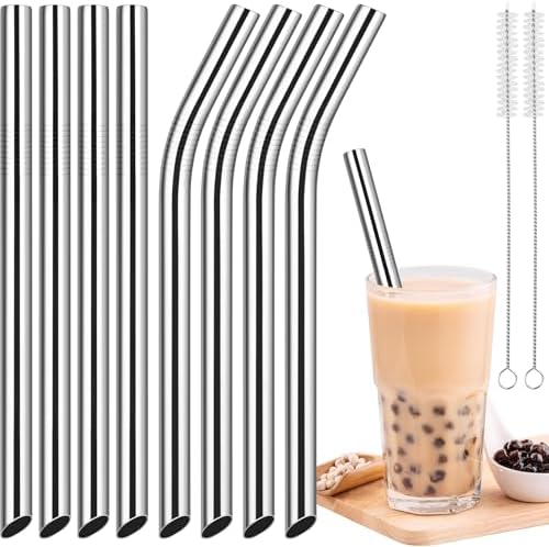 NiHome 8-Pack Stainless Steel Straws for Boba, Smoothie, 10.4” Metal Straws by NiHome