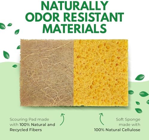 AIRNEX Natural Kitchen Sponges Pack of 18 - Biodegradable Cellulose and Coconut Husk Walnut Scrubbers - Odor Free Non Scratch - Eco Friendly Quick Drying Dishwashing Sponges - Image 4