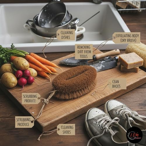 Tawashi Vegetable Brush - Natural Coconut Coir Fiber Kitchen Scrubber - Eco-Friendly Fruit & Veggie Scrub Brush for Cleaning Produce, Pots and Pans - Authentic Sri Lankan Design, Plastic-Free - Image 4
