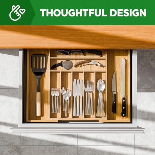Simple Trending Expandable Bamboo Kitchen Drawer Organizer, Natural - Image 5