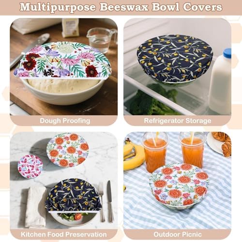 5Pcs Reusable Beeswax Elastic Bowl Covers for Bread Proofing and Food Cover - Image 5
