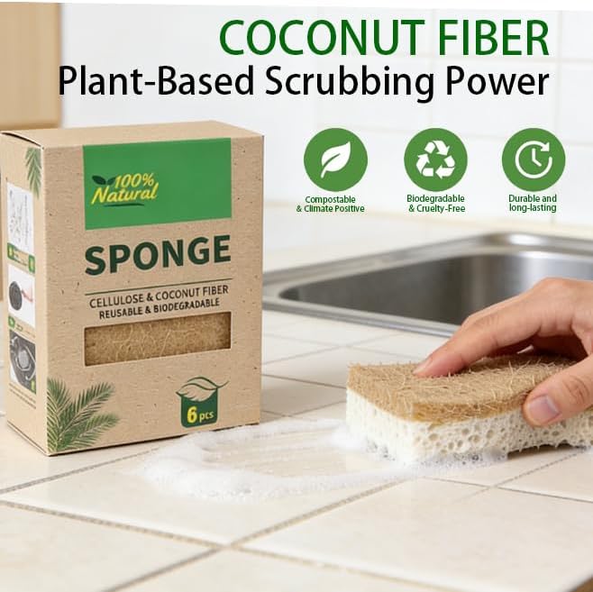 6PCS Natural Loofah Dish Sponges, Biodegradable Non-Toxic Loofah Dish Scrubbers for Washing Dishes - Image 6