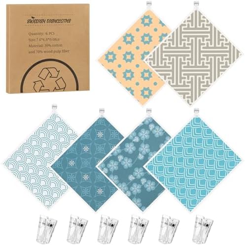 6 Pack Swedish Dishcloths for Kitchen, Geometric Pattern Swedish Rags by Needbrock