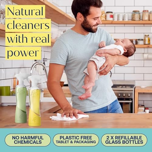 Fab Tab All Purpose & Bathroom Cleaner Tablets, 2 Glass Bottles + 6 Refills - Image 2