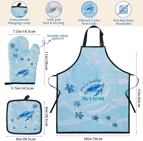 Sea Turtle Gifts for Women,8PCS Coastal Bamboo Cooking Utensil Spoon with Apron Oven Mitt Potholder for Kitchen Decor,Ocean Themed Stuff for Turtle Lovers,Mom,Easter,Housewarming,Birthday Gifts - Image 3