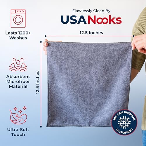 Microfiber Cleaning Cloth Grey - 100 Pcs (12.5"x12.5") - High Performance - 1200 Washes, Ultra Absorbent Microfiber Towel Weave Grime & Liquid for Streak-Free Mirror Shine - Car Washing Cloth - Image 2