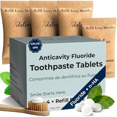 Fluoride Toothpaste Tablets with nHAp, Cool Mint, 4-Month Refill by Tidalove