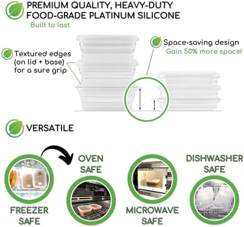 Premium Silicone Collapsible Food Storage Containers with Silicone Leakproof Lids, Platinum Food-Grade, BPA Free, LFGB Certified, Compact, Reusable Lunch Box, Microwave Safe, 4.9 Cups 3 Pk - Image 5