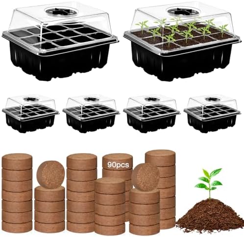 ZeeDix 6 Set Seed Starter Tray Kits with 90 Pack Coco Coir Pellets by ZeeDix