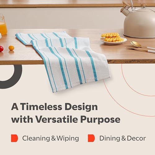 Zeppoli Classic Kitchen Towels - 6 Pack 100% Natural Cotton Towel Set, Reusable Wash Cloths, Absorbent Dish Towels, Machine Washable Hand Towels, Kitchen Essentials, 20" x 28" - Aqua Base - Image 5