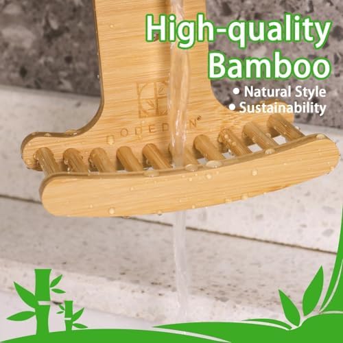 Suction Cup Soap Dish for Shower，Bamboo Soap Dish Holder for Shower, Suction Cup NO-Drilling, Self Draining for Bathroom，Natural Bamboo Color (Double soap Holder, Rectangular) - Image 4
