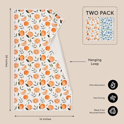 RECYCO Waffle Kitchen Towel Set of 2 - Quick Dry Microfiber Sustainable Dish Towels - Ultra Absorbent Reusable Cleaning Tea Towels - Lightweight Hand Towels,16”x 28”, Fruitful Foliage & Vine - Image 2