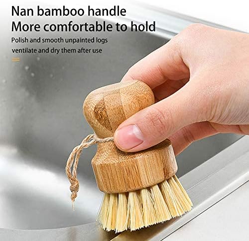 Natural Sisal Dish Washing Brush Bamboo Round Scrub Brush Pots Pans Vegetables Household Cleaning Brush… (Palm) - Image 4