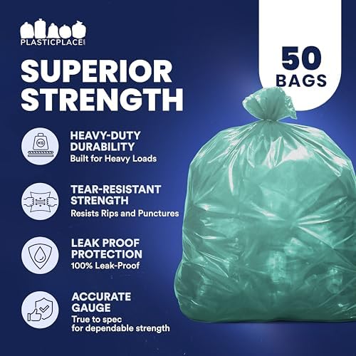 Plasticplace 55-60 gallon Trash Bags │ 1.2 Mil │ Green Heavy Duty Garbage Can Liners │ 38” x 58” (50Count) - Image 5