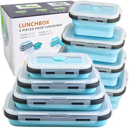 Decorwell 4 Collapsible Food Storage Containers, 12/17/27/40 oz Food-Grade Silicone Set, Leakproof Food Containers for Kitchen Office Camping Picnic, Blue by Unknown