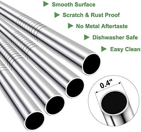Vinaco 4 Pack 0.4" Wide Bore Reusable Stainless Steel Metal Smoothie Straws - Image 3