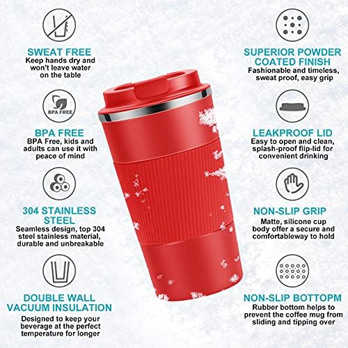 YINJOYI 12oz Travel Coffee Cups Insulated Tumbler Thermal Mug to Go with Lid Leak Proof Reusable Stainless Steel Coffee Mug Spill Proof for Hot and Iced Cold Drinks (Red, 380ml) - Image 3