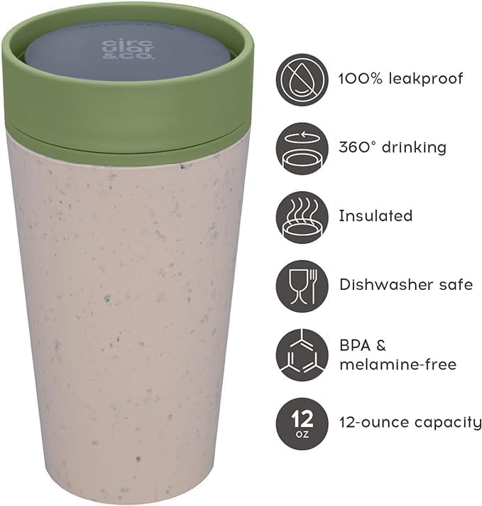 Circular and Co Reusable Coffee Cup 12oz/340ml - The World's First Travel Mug Made from Recycled Coffee Cups, 100% Leak-Proof, Sustainable & Insulated (Cream & Honest Green) - Image 2