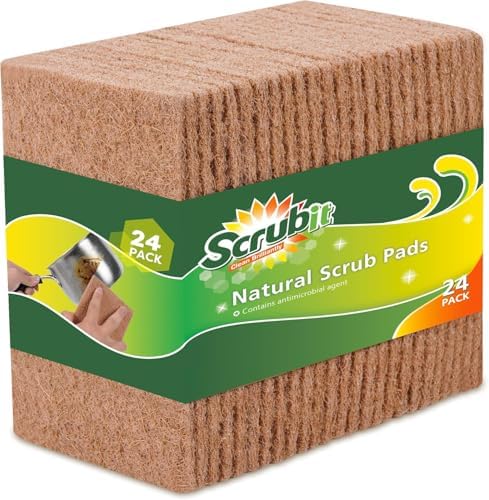 SCRUBIT 24 Natural Scouring Pads - Eco Friendly Scrubbing Pads for Kitchen Cleaning, Dishes, and Pots - Non-Scratch Kitchen Scrubbers - 100% Natural Sisal Fibers (24 Pack) by SCRUBIT