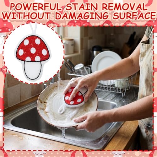 12 Pcs Red Mushroom Sponge Dish Scrubber Dual Sided Non Scratch Dish Washing Scrubbers Reusable Household Cleaning Kitchen Tools for Dishwashing Washing Dishes Cookware Tubs Sinks - Image 4