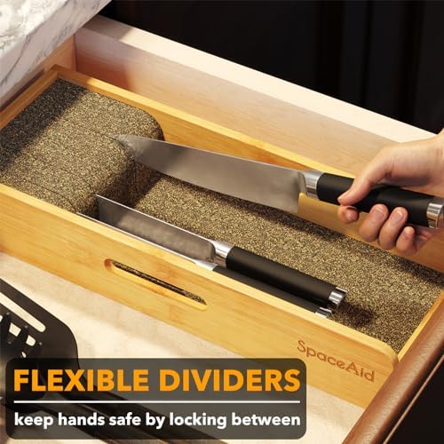 SpaceAid Knife Drawer Organizer Bamboo Insert Dock, Kitchen Steak Knives Holder Organizers Block for Drawer in Storage Organization (Small) - Image 2