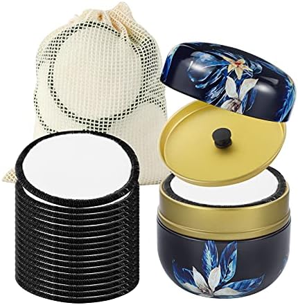Reusable Face Makeup Remover Pads 16pcs 100% Organic Cotton Pads Cleaning Face Wipes Cloth Washable Face Round Cotton with Laundry Net Bag and Fashionable Metal Box Suit for Adults and Kids by ALKRITA
