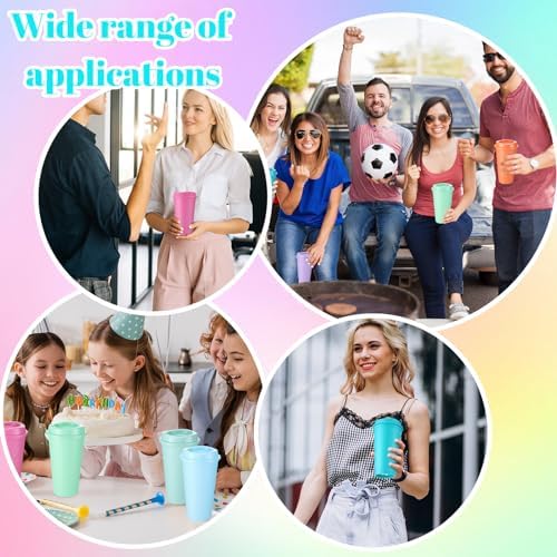 Honeydak 45 Pack 16 oz Reusable Coffee Cups with Lids Water Bottle Iced Coffee Travel Mug Reusable Portable Plastic Tea Tumblers Bulk for Hot and Cold Drinks Birthdays Party(Classic,Bright Colors) - Image 6