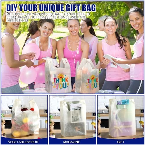Windyun Large Grocery T-shirt Bags Bulk Reusable Non Woven Shopping Bag Foldable Gift Tote with Handle, 20.5x11x5.5 Inch - Image 6