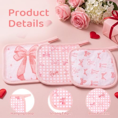 24 Pcs Pink Bow Party Favor Makeup Remover Cloth 6" x 6" Towels Reusable Coquette Pink Bow Remover Face Pads Soft Microfiber Washcloths Facial Cloths Makeup Towel Gift for Women - Image 6