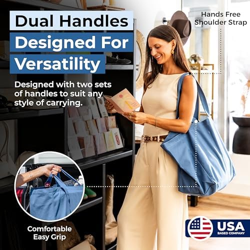 VeraMia Canvas Grocery Bag 3pc XL Set with Real Pockets, Long Shoulder Strap and Short Handle. Heavy Duty, Foldable, Washable - Image 3