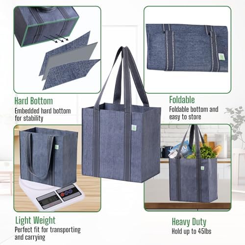 VENO 2/4 Pack Compact Reusable Grocery Shopping Bags with Hard Bottom - Image 3