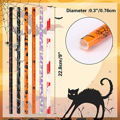 JANYUN 30 Pcs Halloween Straws 9inch Pumpkin Bat Skeleton Spider Printing - Image 2