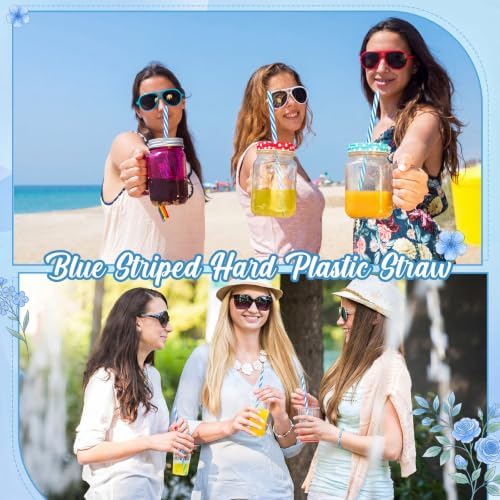 Honeydak 50 Pcs Reusable Plastic Straws Bulk,Blue and Whit Stripe - Image 4