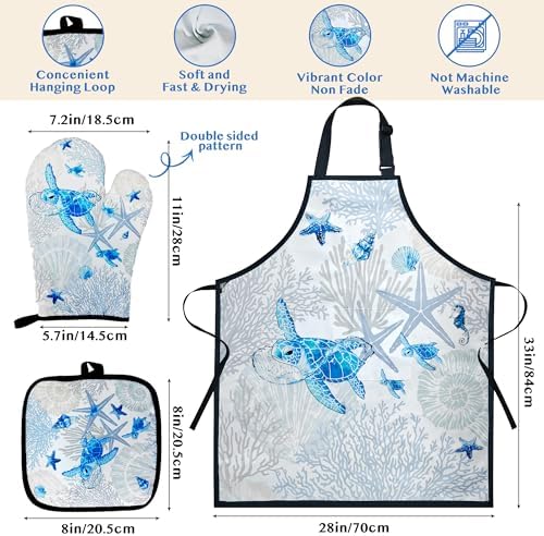 8 PCS Ocean Bamboo Kitchen Cooking Utensil Spoon Set with Apron Oven Mitt Potholder,Gift for Women Coastal Decor Beach Theme Kitchen Decorations,Sea Turtle Lovers,Housewarming,Birthday,Easter - Image 3