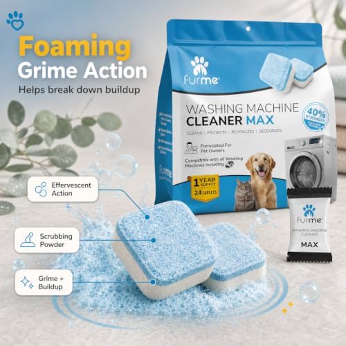 FURME Washing Machine Cleaner MAX Tablets for Pet Owners – 24 Pack Deep Cleaning Descaler for HE Front & Top Load Washers – Removes Pet Hair Odor, Residue & Grime – Septic Safe – 12 Month Supply - Image 5