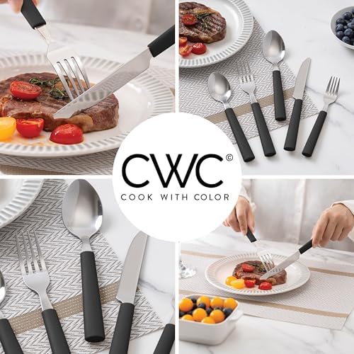 COOK WITH COLOR Bamboo Kitchen Utensil Set with Drawer Organizer | Cooking Tools and Storage Caddy, Black, 25 Piece Cutlery Set - Image 5