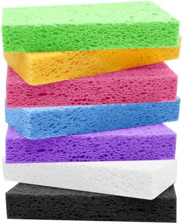 Large Cellulose Sponges, Kitchen Sponge for Dish, Thick Heavy Duty Scrub Pads, Non-Scratch Scrubber for Household/Cookware/Bathroom/Office/Boat 5.5" x 3" x 1" (7 Pack) Mixed by Mainlyrunmakeupsuppliers