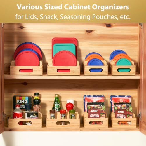 Umilife Small Bamboo Seasoning Packet & Tumbler Lid Organizer in Cabinet - Image 2