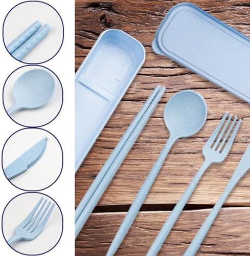 4 Sets Reusable Utensils Set with Case,Camping Cutlery Set Travel Silverware Set with Case Lunch Utensils Set for Work,Utensil Sets for Lunch Picnic Daily Use Outdoor (COLOR A) - Image 3